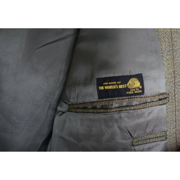 VINTAGE MEN'S TAUPE BROWN PLAID BLAZER JACKET SPORT COAT - KINGSRIDGE - SIZE 46 - Picture 4 of 6